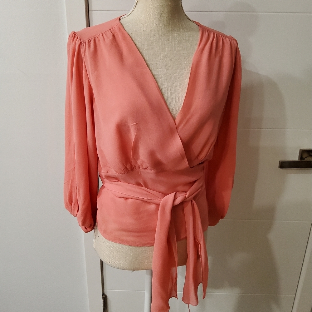 M.J.J.P. Vintage Silk Coral Wrap Blouse Size L